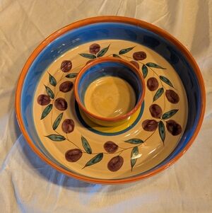 Vintage Multicolor Ceramic Chip and Dip Bowl